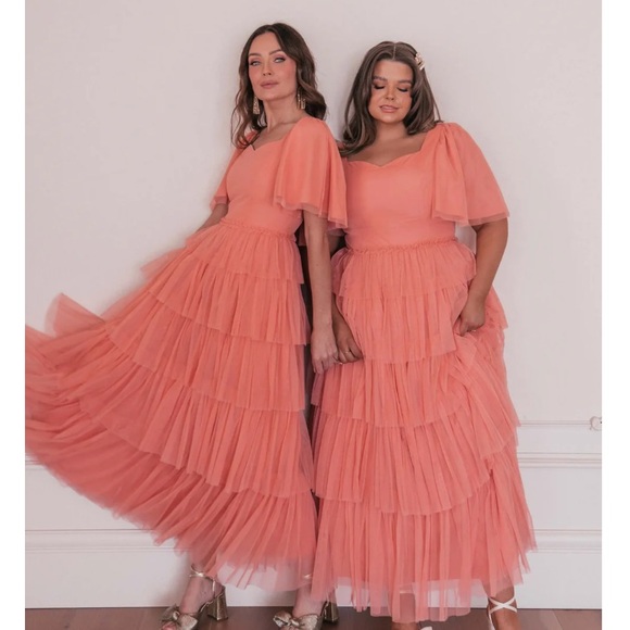 JessaKae Elegant Coral Ruffle Dress - Picture 2 of 6